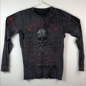 Affliction Mens Large LS Reversible Shirt Skull L